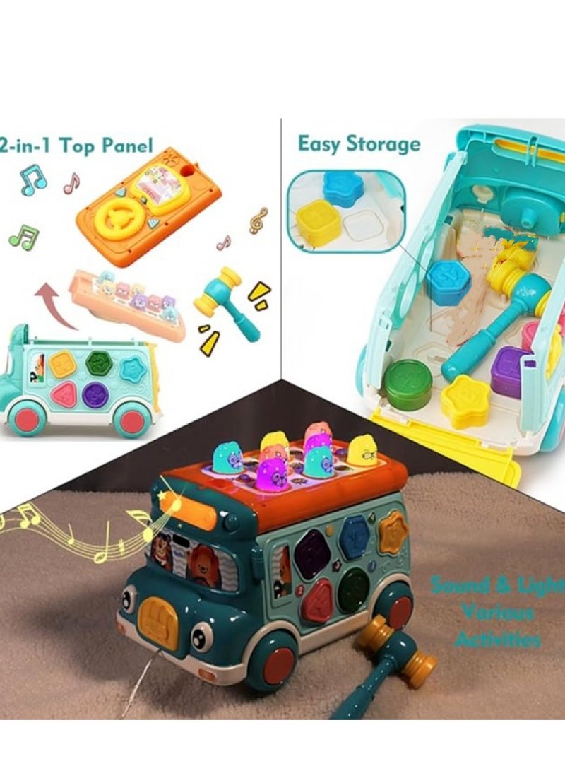 متجر الفرح لعبة حافلة الأنشطة الموسيقية للأطفال، تعليم الرضع تعلم السيارة، الصوت والضوء، لعبة تفاعلية، فارز الأشكال، مطابقة الحيوانات، هدية عيد ميلاد للعطلات للأطفال الصغار الصبي والبنات باللون الأزرق - Image 4