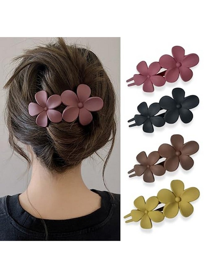 AIUPUOC Flower Hair Clips Matte French Hair Barrette Black Floral Hairpins Hair Claw Clips Nonslip Hair Clamps Grab Elegant Hair Accessories For Women Girls Wedding Summer Party Hair Decorations 4Pcs - Image 1