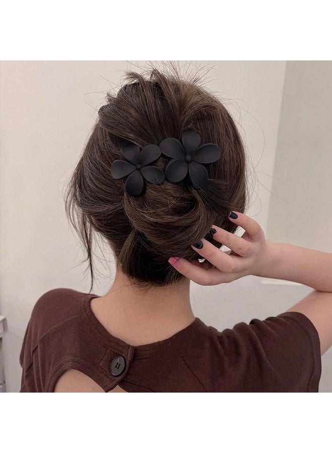 AIUPUOC Flower Hair Clips Matte French Hair Barrette Black Floral Hairpins Hair Claw Clips Nonslip Hair Clamps Grab Elegant Hair Accessories For Women Girls Wedding Summer Party Hair Decorations 4Pcs - Image 3