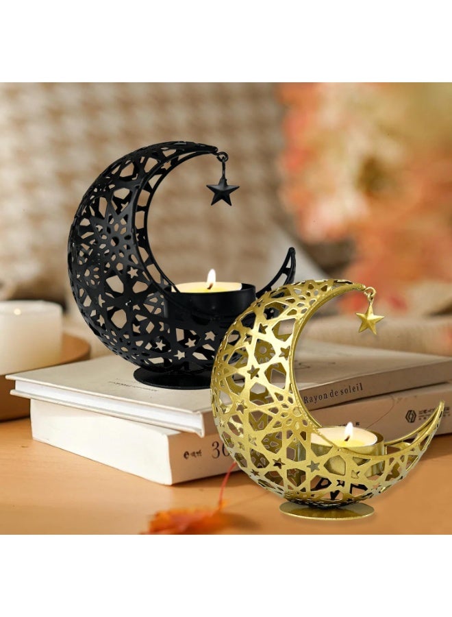 تشيلور حامل شموع على شكل قمر لعيد الفطر المبارك، حامل شموع صغير على شكل قمر، حامل شموع صغير أسود، زينة رمضانية لعيد الفطر، غرفة المعيشة، عيد الميلاد، المكتب المنزلي، حفلات الزفاف، ديكور طاولة القهوة. - Image 4