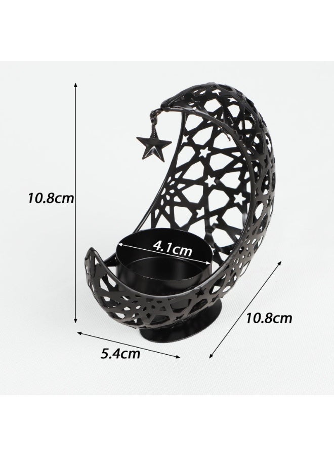 تشيلور حامل شموع على شكل قمر لعيد الفطر المبارك، حامل شموع صغير على شكل قمر، حامل شموع صغير أسود، زينة رمضانية لعيد الفطر، غرفة المعيشة، عيد الميلاد، المكتب المنزلي، حفلات الزفاف، ديكور طاولة القهوة. - Image 2