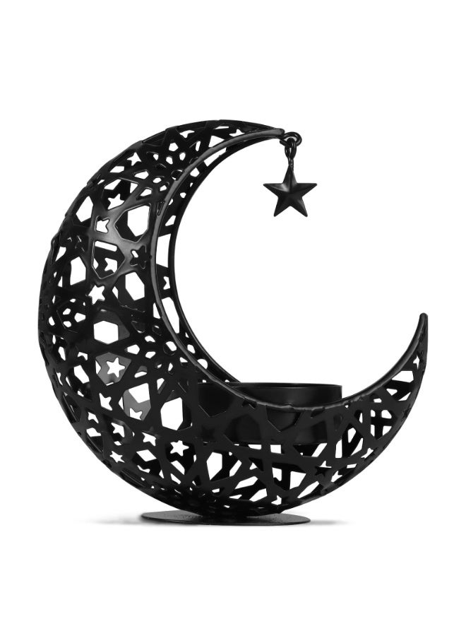 تشيلور حامل شموع على شكل قمر لعيد الفطر المبارك، حامل شموع صغير على شكل قمر، حامل شموع صغير أسود، زينة رمضانية لعيد الفطر، غرفة المعيشة، عيد الميلاد، المكتب المنزلي، حفلات الزفاف، ديكور طاولة القهوة. - Image 1