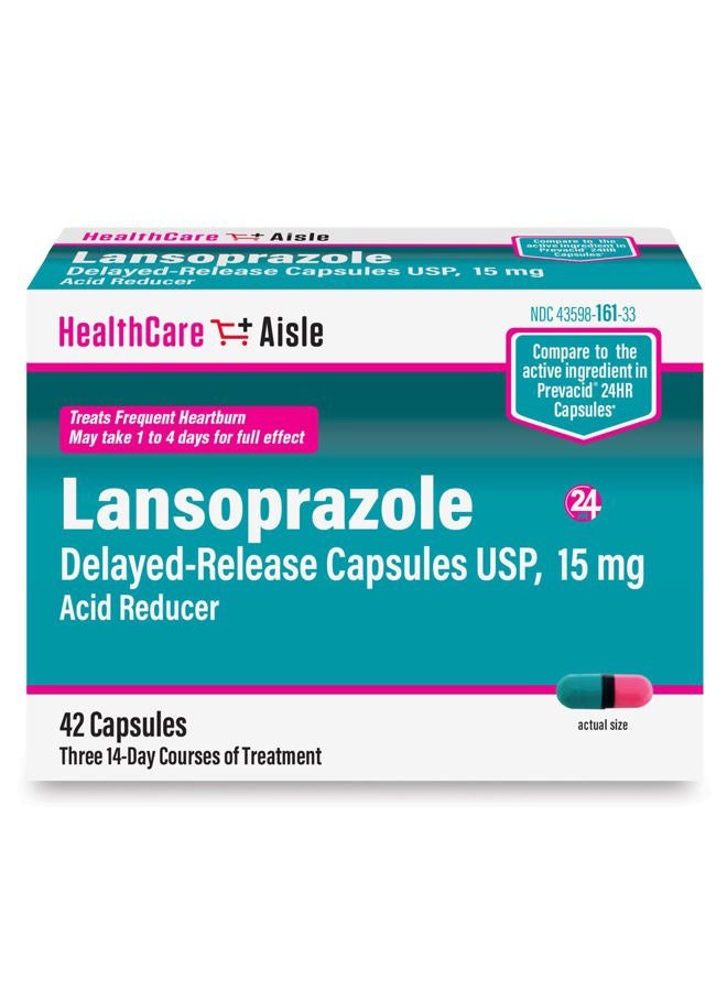 HealthCareAisle Lansoprazole 15 mg - 42 Delayed-Release Capsules - Acid Reducer, Treats Frequent Heartburn  - Image 1