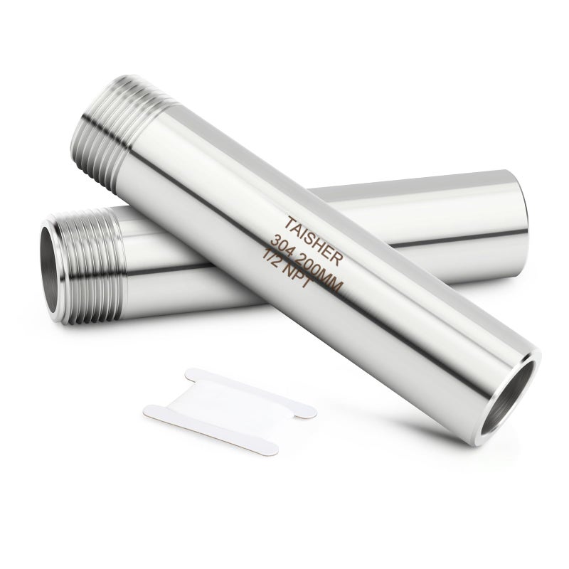 TAISHER 2PCS 304 Stainless Steel Pipe Fittings 12 NPT Male Threaded 8 Length Weld Nipple Cast Pipe - Image 2