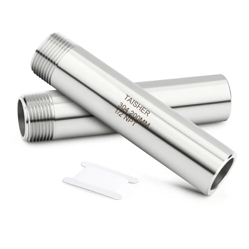 TAISHER 2PCS 304 Stainless Steel Pipe Fittings 12 NPT Male Threaded 8 Length Weld Nipple Cast Pipe - Image 1