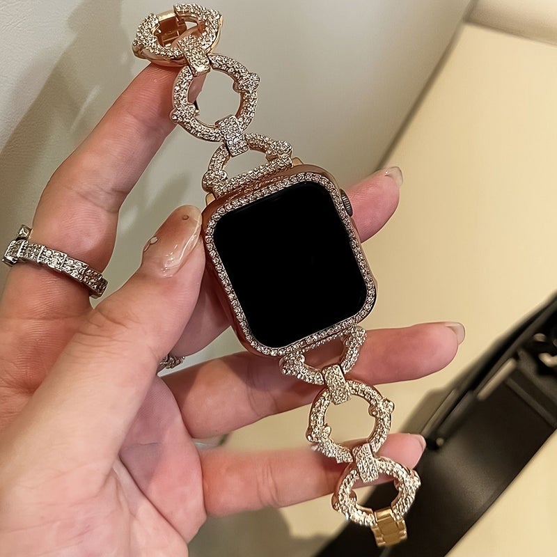Adjustable Black Metal Three Ring Apple Watch Band With Rhinestone Accents Compatible With 42mm 44mm 45mm 49mm S10 46mm Ideal Gift For Birthday Valentine Day Special Occasion - Image 5