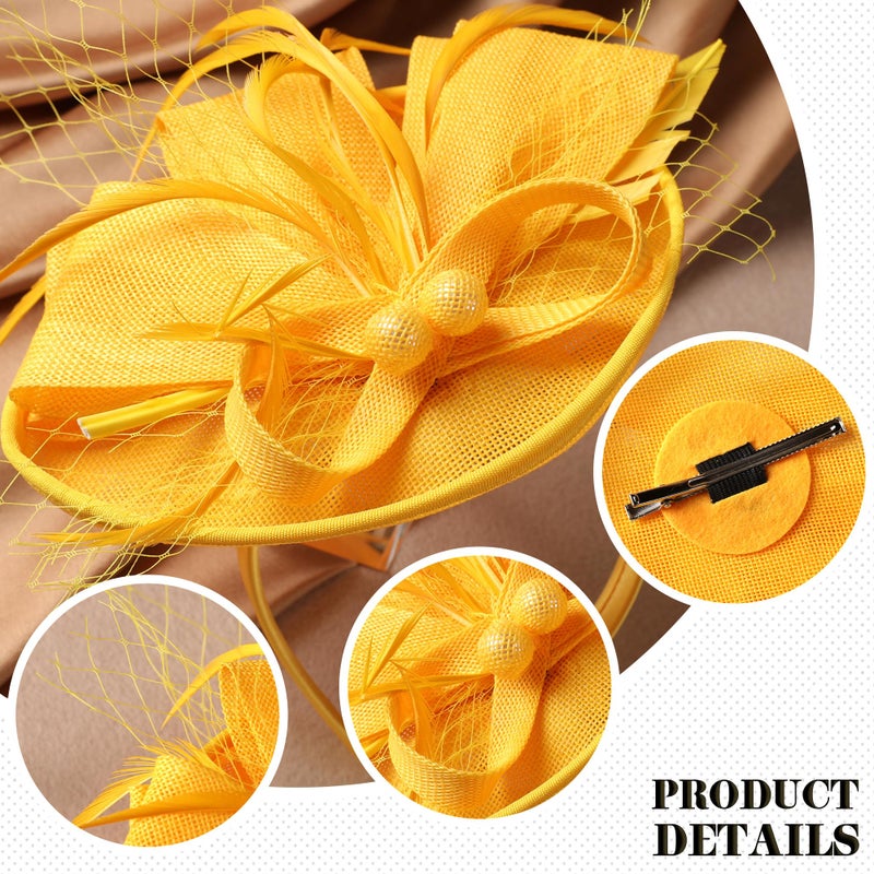 Zinniday Mini Women Fascinator Hat - Yellow Kentucky Pillbox Derby Headwear Tea Party Hat Beautiful Costume Headdress for Lady Women Girls Holiday Event Party Costume - Image 3