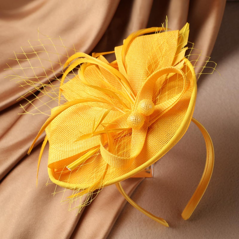Zinniday Mini Women Fascinator Hat - Yellow Kentucky Pillbox Derby Headwear Tea Party Hat Beautiful Costume Headdress for Lady Women Girls Holiday Event Party Costume - Image 5