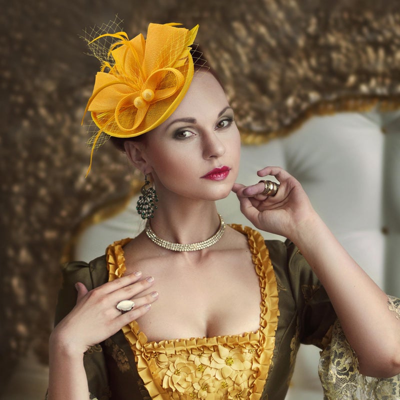 Zinniday Mini Women Fascinator Hat - Yellow Kentucky Pillbox Derby Headwear Tea Party Hat Beautiful Costume Headdress for Lady Women Girls Holiday Event Party Costume - Image 4
