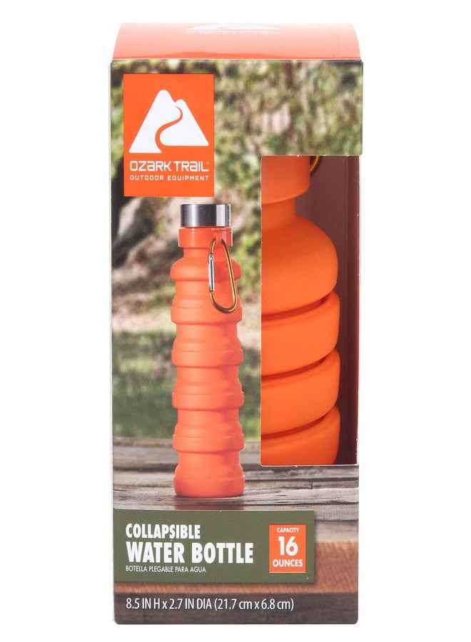 Ozark Trail 16 oz Collapsible Silicone Water Bottle with Carabiner - Orange - Image 1