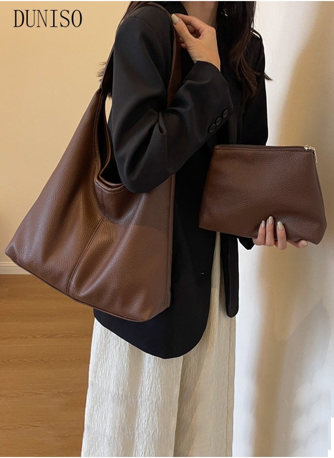 DUNISO - Women's Shoulder Tote Bag Faux Leather Handbag for Women Large Capacity Messenger Fashionable Travel Shoulder Bag for Ladies Girls College Students - Image 1