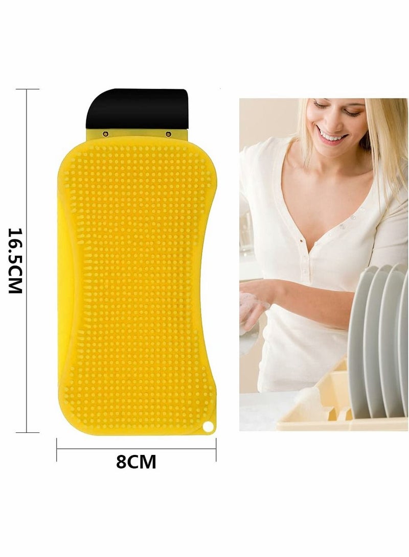Excefore 3-in-1 Silicone Dish Sponge, 2 Pcs Pan Safe Silicon Scrubber Reusable Sponge Dishwashing Brush, Kitchen & Bathroom Cleaning Tool for Washing Dish Bowl Pan Pot Fruit Vegetable - Image 3