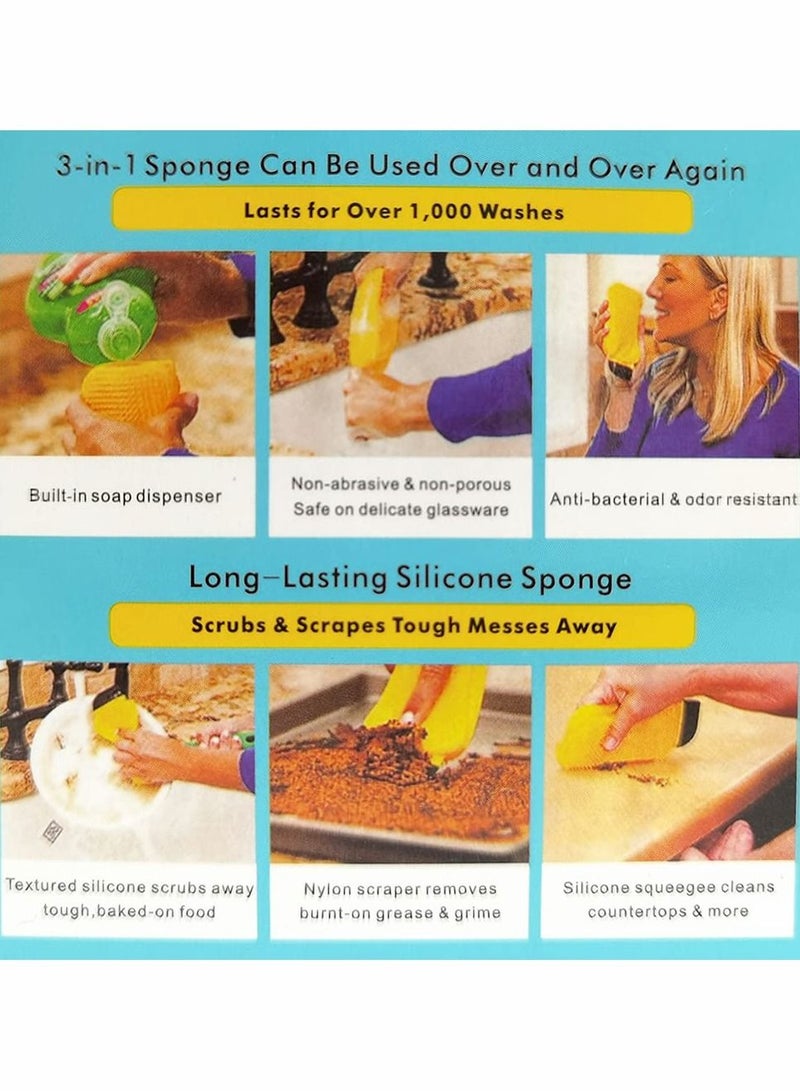 Excefore 3-in-1 Silicone Dish Sponge, 2 Pcs Pan Safe Silicon Scrubber Reusable Sponge Dishwashing Brush, Kitchen & Bathroom Cleaning Tool for Washing Dish Bowl Pan Pot Fruit Vegetable - Image 5