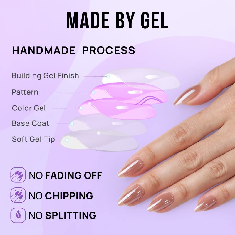 BTArtbox Press On Nails Almond - Fall Press on Nails Meidum Chrome Nails, Light Weight & Fit Perfectly, Fake Nail with Nail Glue, Brown Glue On Nails in 15 Sizes, Chocolate Glazed - Image 5