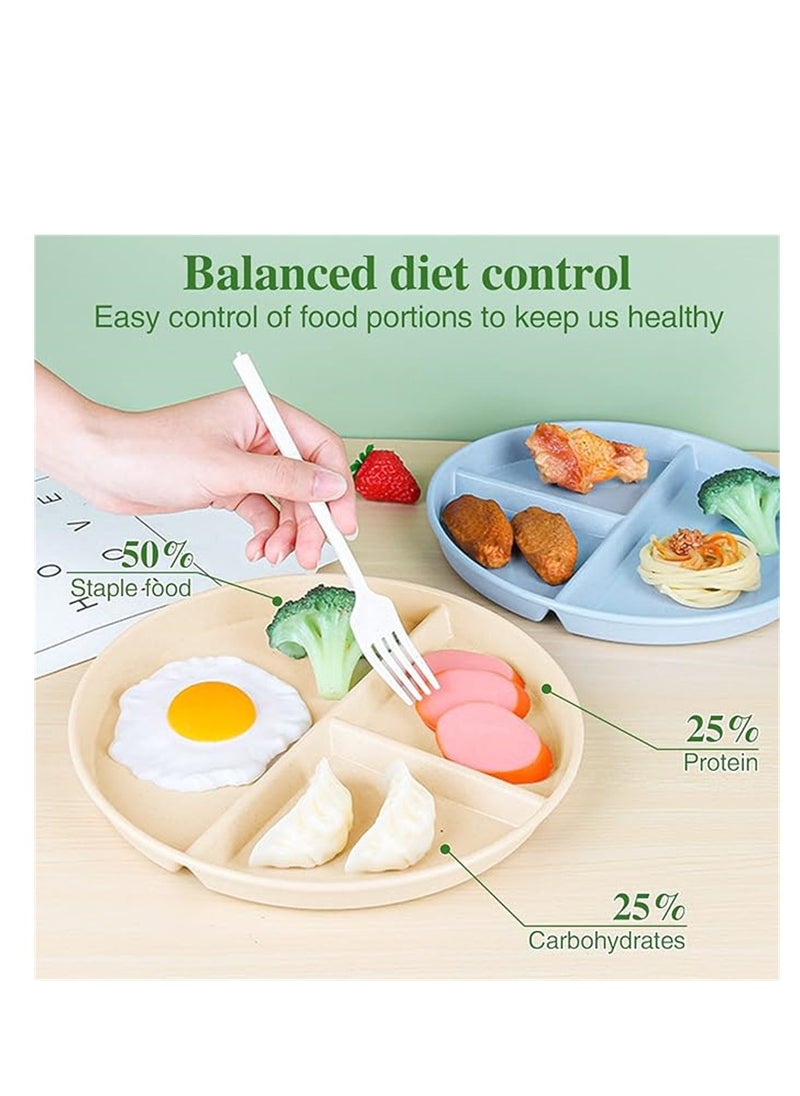 SYOSI - Wheat Straw Meal Plate, 4Pcs Divided Dinner Plates, 9 inch Unbreakable Portion Control Divided Diet Plates, Reusable Picnic Plates Microwave and Dishwasher Safe Dishes for Adult Kids - Image 1
