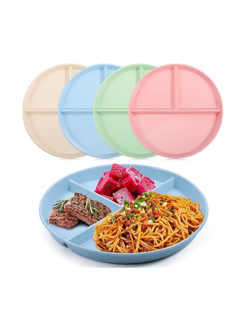 SYOSI - Wheat Straw Meal Plate, 4Pcs Divided Dinner Plates, 9 inch Unbreakable Portion Control Divided Diet Plates, Reusable Picnic Plates Microwave and Dishwasher Safe Dishes for Adult Kids - Image 1