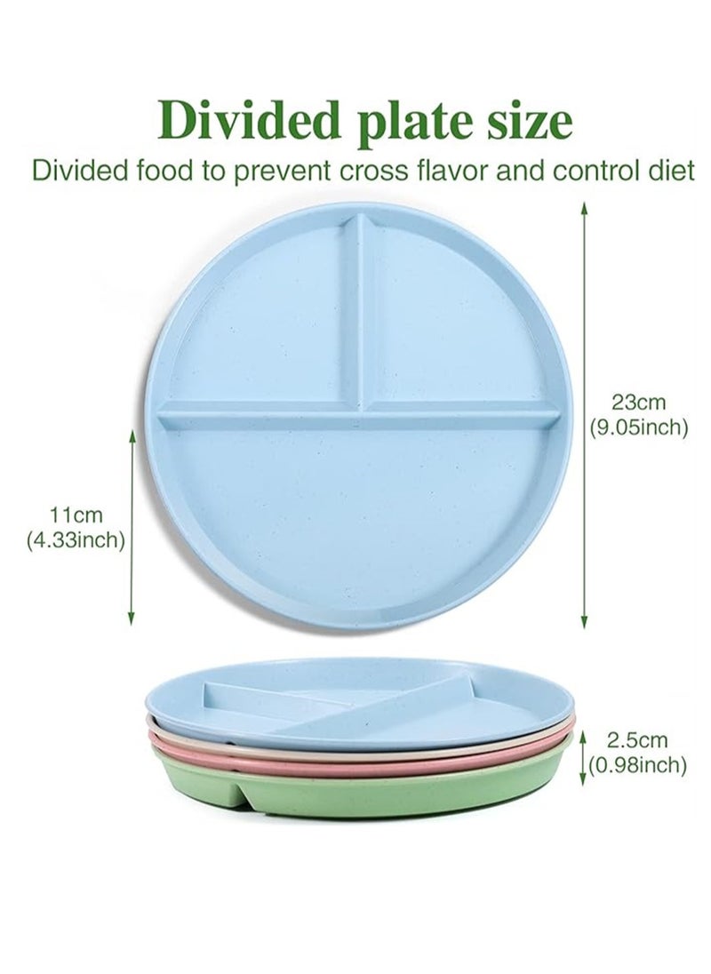 SYOSI - Wheat Straw Meal Plate, 4Pcs Divided Dinner Plates, 9 inch Unbreakable Portion Control Divided Diet Plates, Reusable Picnic Plates Microwave and Dishwasher Safe Dishes for Adult Kids - Image 1