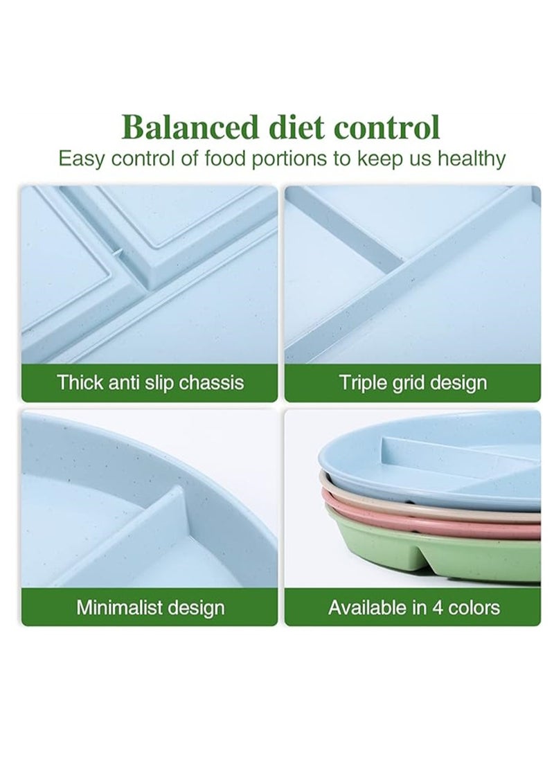 SYOSI - Wheat Straw Meal Plate, 4Pcs Divided Dinner Plates, 9 inch Unbreakable Portion Control Divided Diet Plates, Reusable Picnic Plates Microwave and Dishwasher Safe Dishes for Adult Kids - Image 1