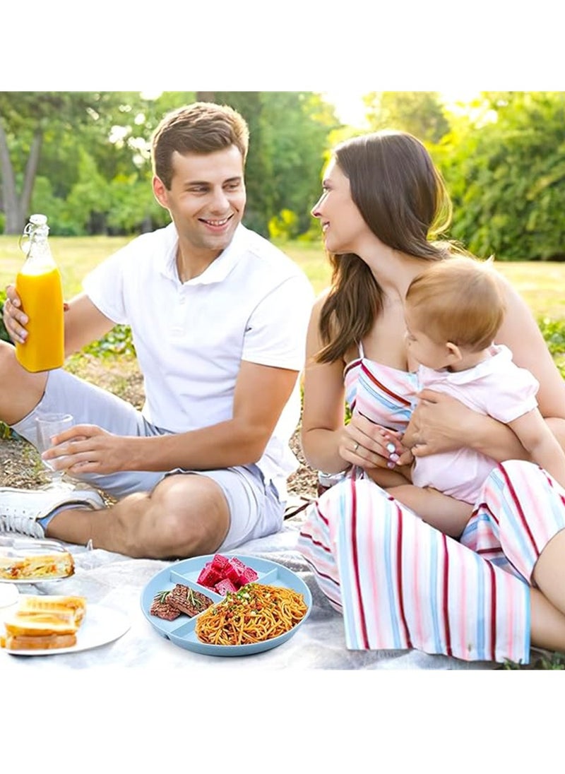 SYOSI - Wheat Straw Meal Plate, 4Pcs Divided Dinner Plates, 9 inch Unbreakable Portion Control Divided Diet Plates, Reusable Picnic Plates Microwave and Dishwasher Safe Dishes for Adult Kids - Image 1