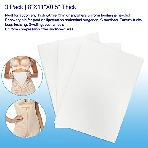 Moolida 3 Pack Lipo Foam - Post Surgery Ab Board for Use with Post Liposuction Surgery Flattening Abdominal Compression Garments Liposuction Foam pads for Recovery 8"X11" (White) - Image 4