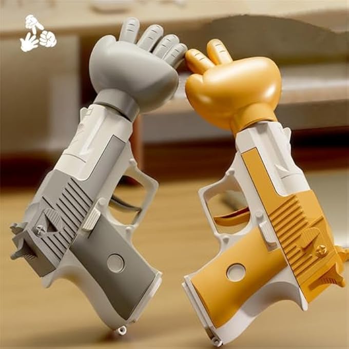 GraGra 2pcs Finger Guessing Game Toys, Fair Guessing Toys, Fidget Stress Relief Pistol Toy Set, Rock Paper Scissors Toy for Kids, Adults, Friends, Family Party Gift Game, (Grey, Gold) - Image 5