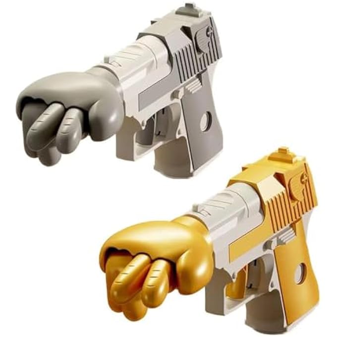 GraGra 2pcs Finger Guessing Game Toys, Fair Guessing Toys, Fidget Stress Relief Pistol Toy Set, Rock Paper Scissors Toy for Kids, Adults, Friends, Family Party Gift Game, (Grey, Gold) - Image 1