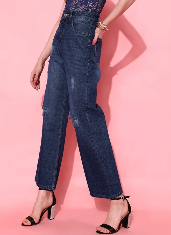 STREET 9 Flared Fit Cropped Jeans for Women in Blue