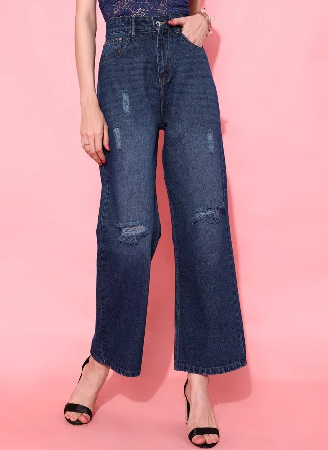 STREET 9 Flared Fit Cropped Jeans for Women in Blue