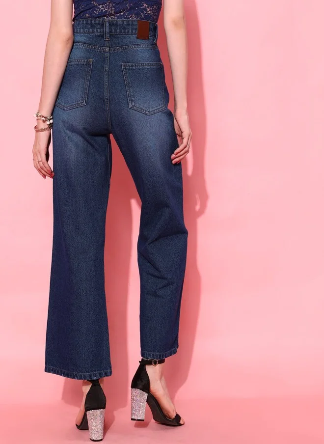 STREET 9 Flared Fit Cropped Jeans for Women in Blue