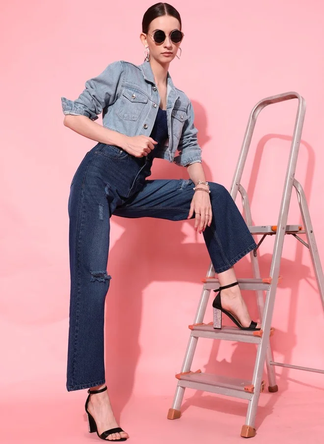 STREET 9 Flared Fit Cropped Jeans for Women in Blue