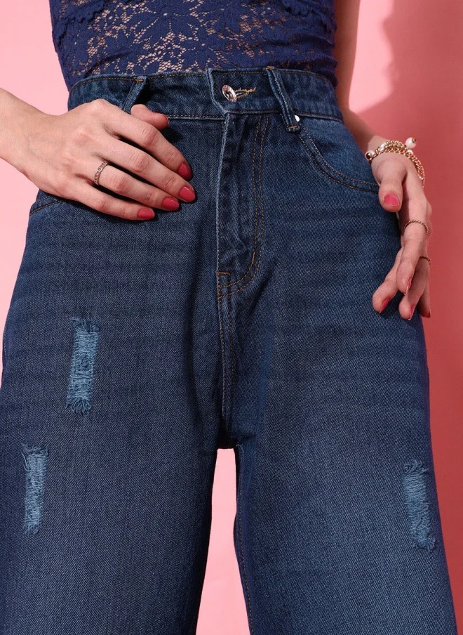STREET 9 Flared Fit Cropped Jeans for Women in Blue