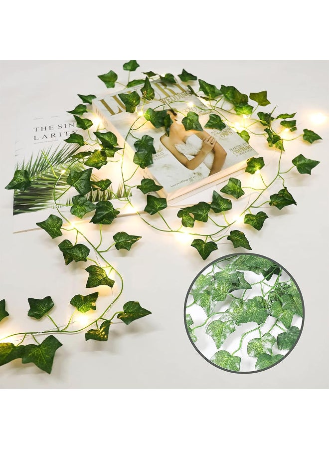 HI-FINE Vines with Lights Solar Operated, 6.56ft 20 LED Vines with Fairy Lights, Leaf Lights with 8 Modes, Fake Vines Ivy String Lights for Bedroom, Wall, Room, Garden, Party Decor - Image 2