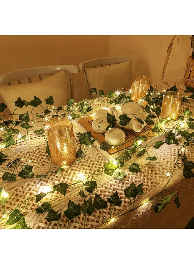 HI-FINE Vines with Lights Solar Operated, 6.56ft 20 LED Vines with Fairy Lights, Leaf Lights with 8 Modes, Fake Vines Ivy String Lights for Bedroom, Wall, Room, Garden, Party Decor - Image 3