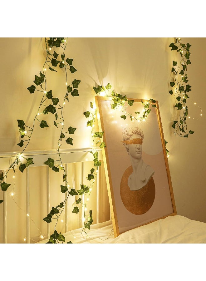 HI-FINE Vines with Lights Solar Operated, 6.56ft 20 LED Vines with Fairy Lights, Leaf Lights with 8 Modes, Fake Vines Ivy String Lights for Bedroom, Wall, Room, Garden, Party Decor - Image 5