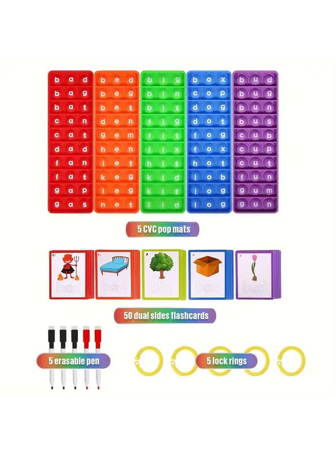 5 قطع مجموعة ألعاب الكلمات CVC مع ألعاب البوب وبطاقات تعليمية لتعليم القراءة موارد تعليمية - Image 1