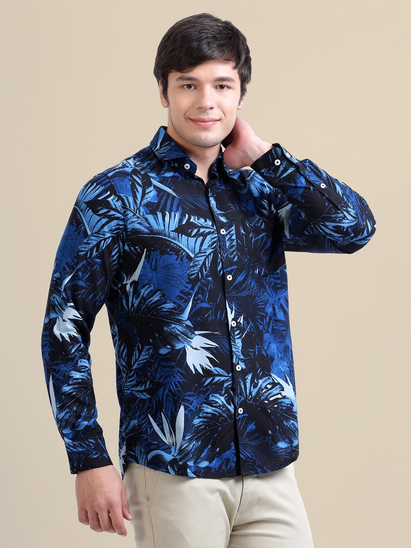 AMSWAN-MENS-RAYON-SHIRT-WITH-TROPICAL-BLUE-PRINT - Image 1
