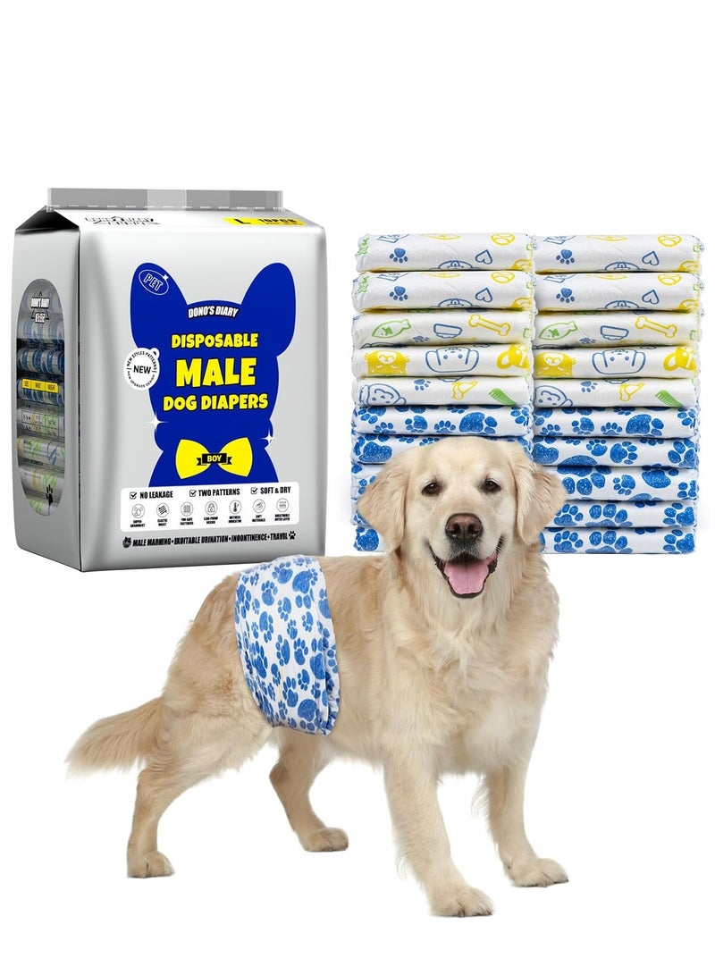 MissTiara Disposable Male Dog Diapers - 20Pcs Super Absorbent Male Dog Wraps for Small to Large Dogs, 360 Leak-Proof with Wetness Indicator Size L, Recommend weight: 12-25kg - Image 1