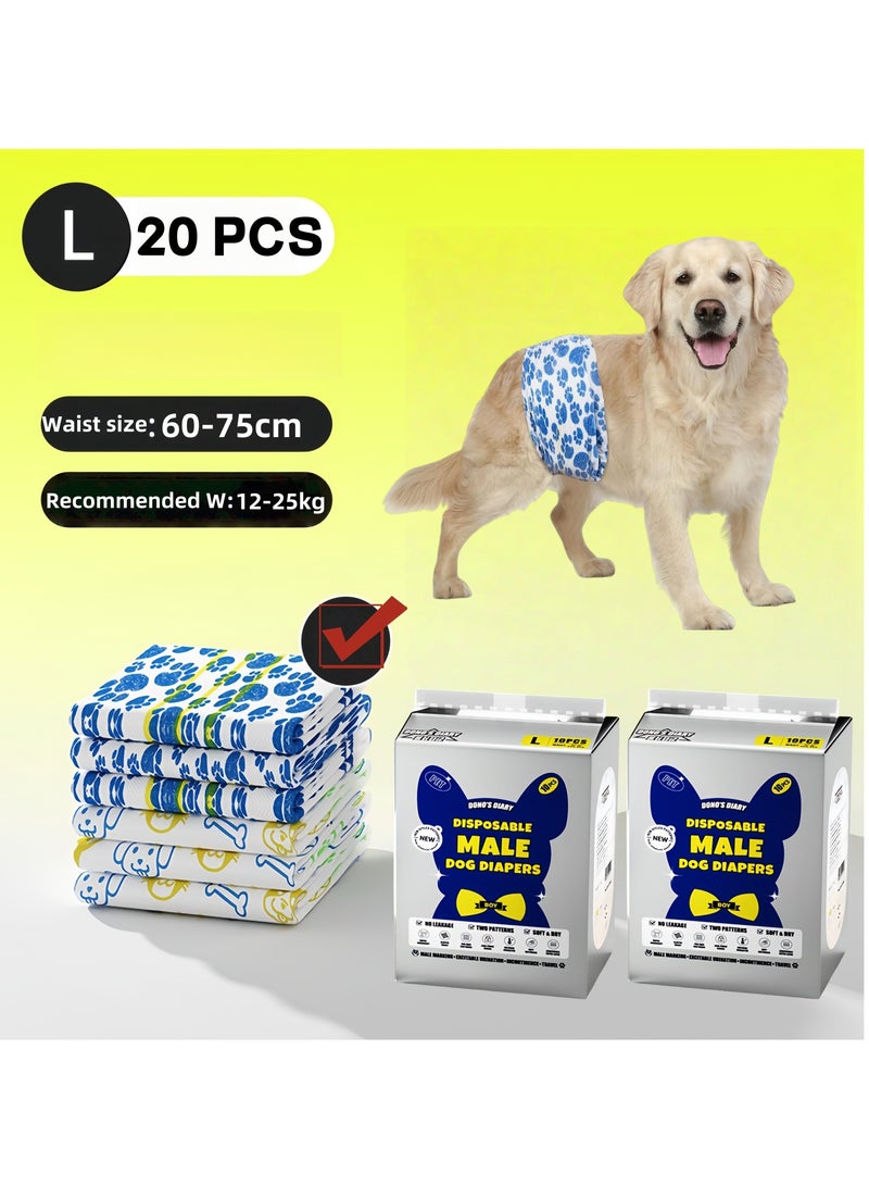 MissTiara Disposable Male Dog Diapers - 20Pcs Super Absorbent Male Dog Wraps for Small to Large Dogs, 360 Leak-Proof with Wetness Indicator Size L, Recommend weight: 12-25kg - Image 2