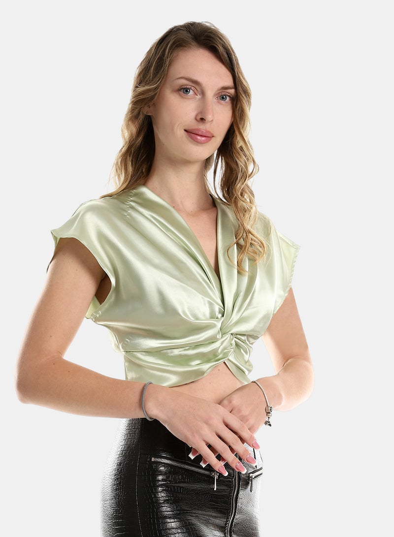 belle Twist Chest Satin Accent Plain Top - Image 2
