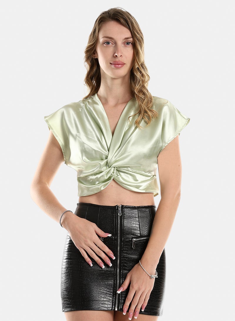 belle Twist Chest Satin Accent Plain Top - Image 1