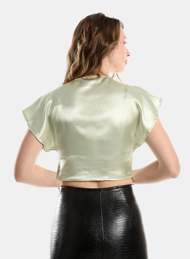 belle Twist Chest Satin Accent Plain Top - Image 3