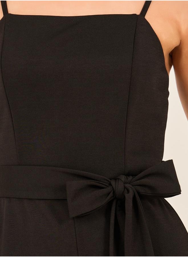 Styli Solid Strappy Wide Leg Jumpsuit with Waist Tie-Up Detail  - Image 3