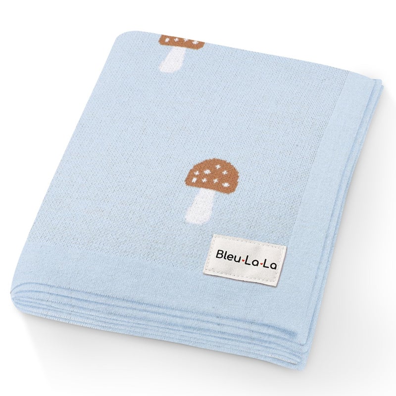 Bleu La La Mushroom Baby Blanket for Boys 100 Cotton Buttery Soft Cozy Receiving Swaddle Crib Stroller Blanket for Shower Gift Registry for Newborns Infants Toddlers Mushroom  Blue