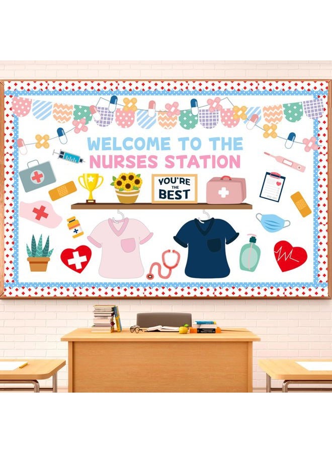 Joffetii 79Pcs School Nurse Bulletin Board Decorations Set Welcome Back to School Classroom Decorations Kit Nurse Appreciation Office Decor Medical RN Cutouts Healthcare Workers Decor for Chalkboard Wall Door - Image 1