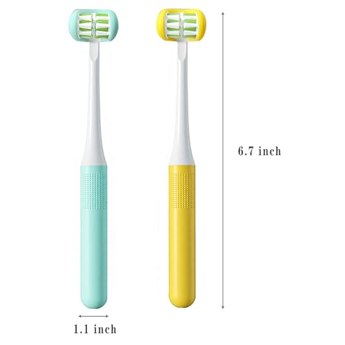 FOREVIVE 2 Pieces 3 Sided Toddler Toothbrush, Three Bristles for Kids Toothbrush, Autism Soft Bristles,Soft and Gentle for Complete Tooth and Gum Care(C1（Blue+Yellow） Kids) - Image 4