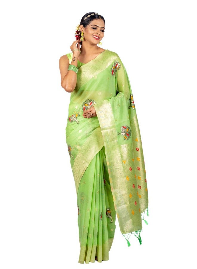 MIMOSA Women's Woven Design Banarasi Style Art Silk Saree With Blouse Piece : Sa00001740Psfree,Pista - Image 1