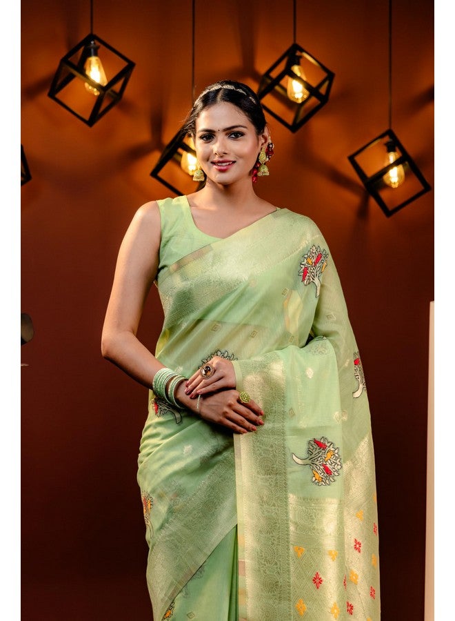 MIMOSA Women's Woven Design Banarasi Style Art Silk Saree With Blouse Piece : Sa00001740Psfree,Pista - Image 4