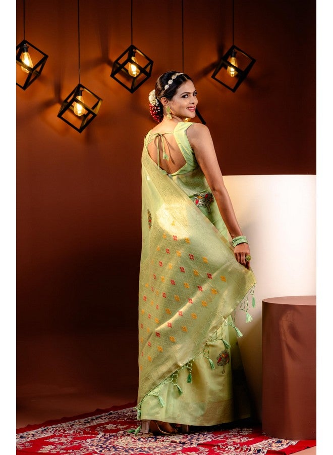MIMOSA Women's Woven Design Banarasi Style Art Silk Saree With Blouse Piece : Sa00001740Psfree,Pista - Image 5