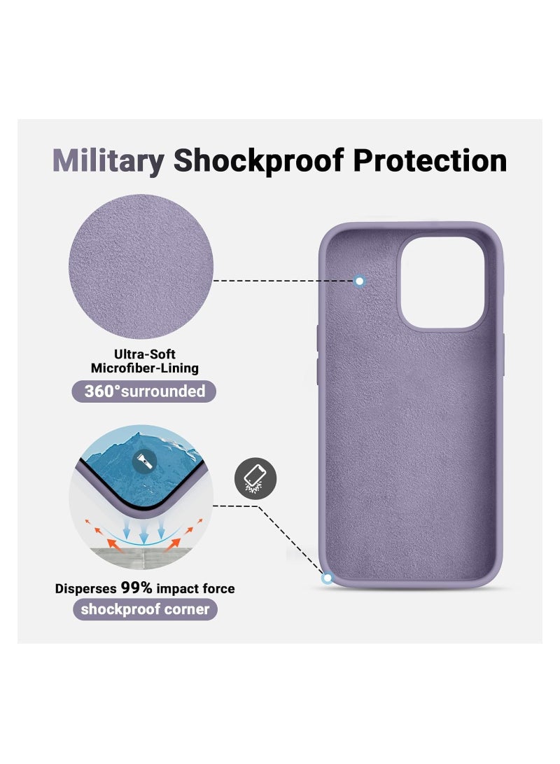 حافظة متوافقة مع آيفون 15 برو مع واقي شاشة زجاجي مقسى 9H، حافظة واقية رفيعة من السليكون السائل الممتاز (رمادي فاتح) - Image 2