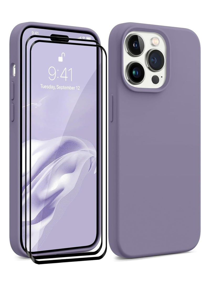 حافظة متوافقة مع آيفون 15 برو مع واقي شاشة زجاجي مقسى 9H، حافظة واقية رفيعة من السليكون السائل الممتاز (رمادي فاتح) - Image 1